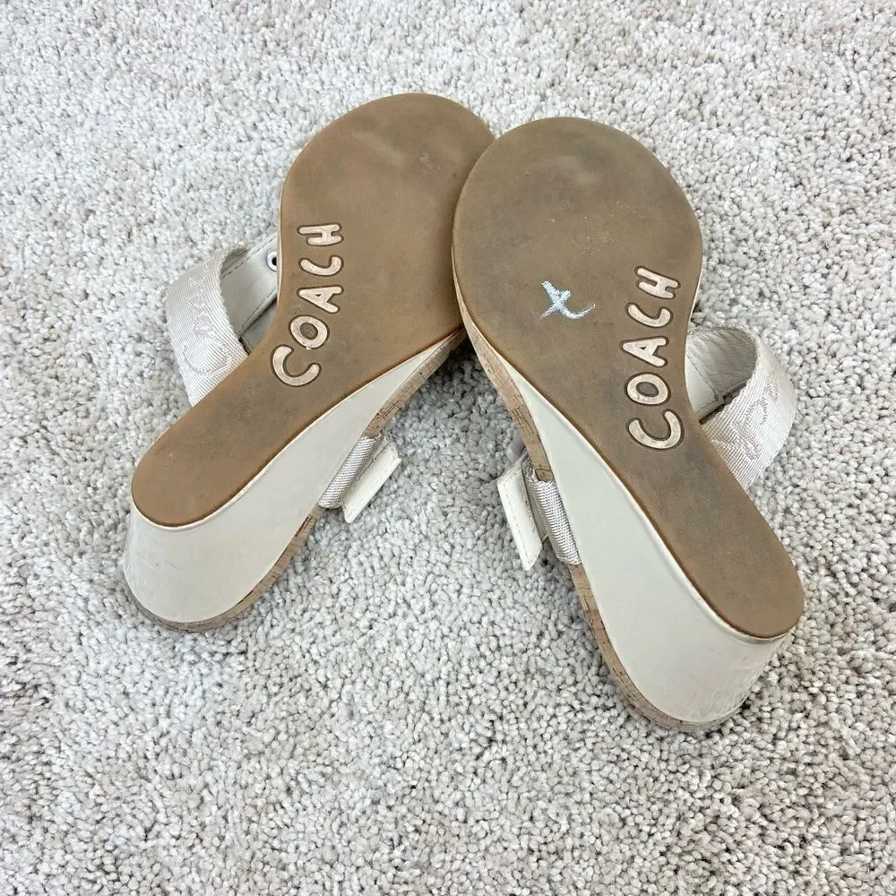 Coach Bernadette Patent T Leather Strap Cork Wedge